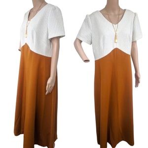 Silver Gold Dress Metallic Polyester Mod Long Vintage L XL 42 Bust